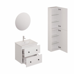 Ensemble de salle de bain avec lavabo comprenant mitigeur de lavabo, bec et siphon Naturel Forli blanc (KSETFORLI9)