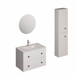 Ensemble de salle de bain avec lavabo comprenant robinet de lavabo, bec et siphon Naturel Forli blanc brillant (KSETFORLI12)
