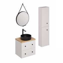 Ensemble de salle de bain avec lavabo comprenant robinet de lavabo, bec et siphon Naturel Forli blanc (KSETFORLI7)