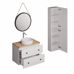 Ensemble de salle de bain avec lavabo comprenant robinet de lavabo, bec et siphon Naturel Forli blanc (KSETFORLI11)