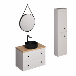 Ensemble de salle de bain avec lavabo comprenant robinet de lavabo, bec et siphon Naturel Forli blanc (KSETFORLI10)