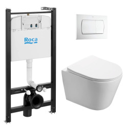 Roca Pack Bâti-support Roca Active + WC sans bride SAT Infinitio + Abattant slim, softclose + Plaque Blanche