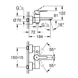 Lineare New Mitigeur Monocommande 1/2" bain/douche (33849001)