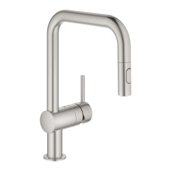 Grohe Minta Mitigeur monocommande d'évier avec douchette extractible 2 jets, Supersteel (32322DC2)