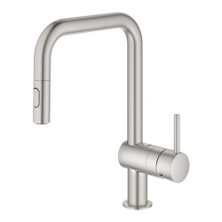Grohe Minta Mitigeur monocommande d'évier avec douchette extractible 2 jets, Supersteel (32322DC2)
