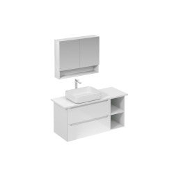 Ensemble de salle de bain avec lavabo comprenant mitigeur de lavabo, bec et siphon Naturel Stilla blanc brillant (KSETSTILLA003)