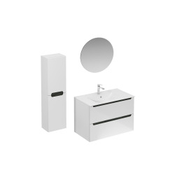 Ensemble de salle de bain avec lavabo comprenant mitigeur de lavabo, bec et siphon Naturel Stilla blanc brillant (KSETSTILLA005)