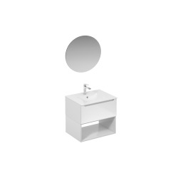 Ensemble de salle de bain avec lavabo comprenant robinet de lavabo, bec et siphon Naturel Stilla blanc brillant (KSETSTILLA009)