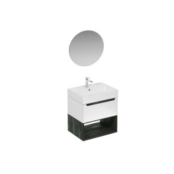 Ensemble de salle de bain avec lavabo comprenant robinet de lavabo, bec et siphon Naturel Stilla blanc brillant (KSETSTILLA011)