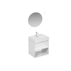 Ensemble de salle de bain avec lavabo comprenant robinet de lavabo, bec et siphon Naturel Stilla blanc brillant (KSETSTILLA012)