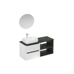 Ensemble de salle de bain avec lavabo comprenant mitigeur de lavabo, bec et siphon Naturel Stilla blanc brillant (KSETSTILLA015)