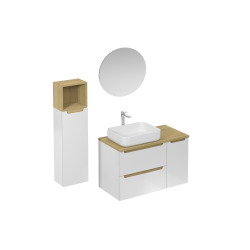 Ensemble de salle de bain avec lavabo comprenant mitigeur de lavabo, bec et siphon Naturel Stilla blanc brillant (KSETSTILLA017)