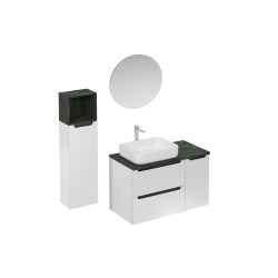 Ensemble de salle de bain avec lavabo comprenant robinet de lavabo, bec et siphon Naturel Stilla blanc brillant (KSETSTILLA018)