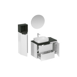 Ensemble de salle de bain avec lavabo comprenant robinet de lavabo, bec et siphon Naturel Stilla blanc brillant (KSETSTILLA018)