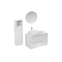 Ensemble de salle de bain avec lavabo comprenant robinet de lavabo, bec et siphon Naturel Stilla blanc brillant (KSETSTILLA019)