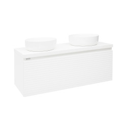  Meuble sous lavabo strié pour salle de bain Naturel Savona 118x43x44,8 cm blanc brillant (SAVONA120BID)