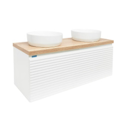 Meuble vasque strié Savona 118x43x44,8 cm blanc brillant, planche de chêne halifax (SAVONA120BIDDH)