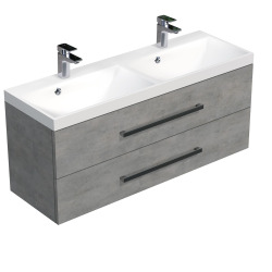 Meuble de salle de bain avec double vasque Naturel Cube Way 120x53x40 cm béton (CUBE2120ZBE)
