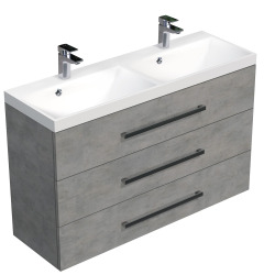 Meuble de salle de bain avec double vasque Naturel Cube Way 120x76,5x40 cm, couleur béton (CUBE21203BE)