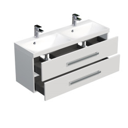 Meuble salle de bain 120 x 40 cm avec double vasque – blanc brillant / naturel – Cube Way (CUBE2120ZBL)