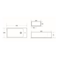 Lave-mains suspendu Brevis Noir 40,5 × 20,5 × 10,5 cm – trou de robinetterie à droite (SATBRE4020SRBKM)