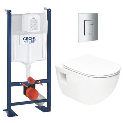 Grohe Pack WC Bâti Autoportant Rapid SL + WC sans bride SAT + Abattant SoftClose + Plaque Chrome (Project2-1)