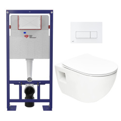 Swiss Aqua Technologies Pack WC Bâti-support Autoportant + WC sans bride SAT  + Abattant SoftClose + Plaque Blanche (SMART-Project-4)