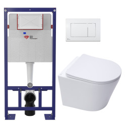Swiss Aqua Technologies Pack WC bâti-autoportant + WC SAT sans bride + Abattant SoftClose + Plaque blanche (SMART-Infinitio-M270)