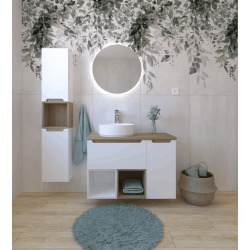 Ensemble de salle de bain avec lavabo comprenant robinet de lavabo, bec et siphon Naturel Stilla blanc brillant (KSETSTILLA013)