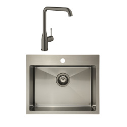 Swiss Aqua Technologies /Grohe-Set Aurum Évier de cuisine encastrable inox 304,55x45x21cm + Essence Mitigeur monocommande Evier,Gun Metal brossé