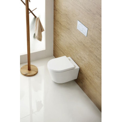 Pack WC Bâti-support Geberit + cuvette Swiss Aqua Technologies suspendue sans bride + plaque noir mat (SATRIMLESSGEB10-SP)