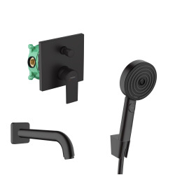 Hansgrohe Vernis Shape Pulsify Set bain/douche encastré avec Douchette à main 3 jets + Bec déverseur, Noir mat