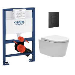 Grohe Pack WC Rapid SL + Cuvette sans bride SAT, fixations invisibles + Plaque Noir mat (RapidSL082-SATrimless-KF0)