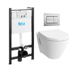 Roca Pack Bâti-support Roca Active + WC suspendu Vitra + Abattant soft close + plaque chrome (RocaActiveS50softclose-2)