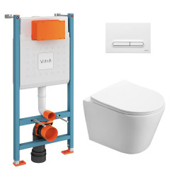 Pack WC Bâti-support V-Fix Core + WC SAT Infinitio sans bride + Plaque Blanc brillant
