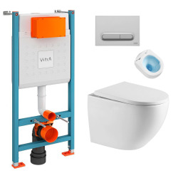 Vitra  V-Fix Core Pack Bâti-support + WC sans bride SAT + Abattant SoftClose + Plaque Chrome Mat (V-FixFusionTQ-5)