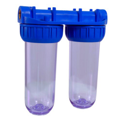 Swiss Aqua Technologies Double filtre transparent avec raccord en laiton 1/2", traitement de l'eau deux fois plus efficace (SATHF12D)