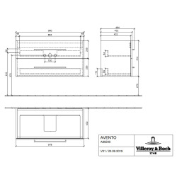 Meuble sous plan Avento, 2 tiroirs sur rails, 976 x 514 x 484 mm, Stone Oak (A89200RK)