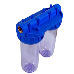 Swiss Aqua Technologies Double bol transparent avec raccords en laiton 3/4" pour filtres universels 10", livré sans filtre (SATHF34D)