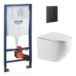 Grohe Rapid SL Pack Bâti-support + WC sans bride SAT + Abattant SoftClose + Plaque Noire mat (RapidSL-FusionTQ-KF0)