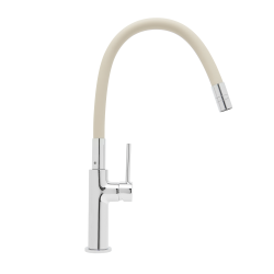  Mitigeur évier de cuisine, bec flexible silicone, aérateur Neoperl®, cartouche en céramique, crème/chrome (SATBSD290BE)
