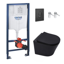 Pack WC Bâti-support Rapid SL + WC Infinitio sans bride noir mat + Abattant softclose + Plaque noire mat