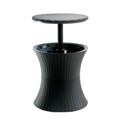 Table glacière Keter Cool Bar 30 L en résine aspect rotin anthracite, table de jardin avec glacière (230903)