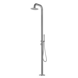 Douche extérieure de jardin en inox 316, eau chaude & froide, grande tête de douche, douchette à main, acier brossé (NATUREL-3H)