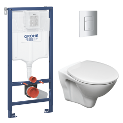 Grohe Pack WC Bâti-support Rapid SL + WC suspendu avec bride Jika Neo + Abattant + Plaque Chrome (GROHE-S-LinePro-1)