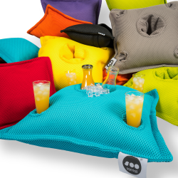 Soo Santaï Pool Party coussin bar 75x75x25cm, 4 trous verre et 1 trou bouteille, resistant aux UV, Noir, sans polystyrène