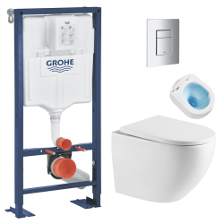 Grohe SOLIDO Pack Bâti autoportant + WC sans bride SAT Tornado Quiet + Abattant SoftClose + Plaque chrome (AUTOPORTANT-FUSIONTQ-1)