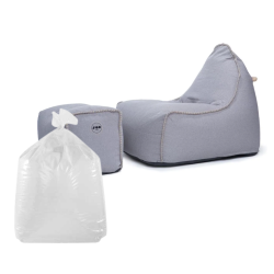 Soo Santaï Set Buddy's Rest fauteuil poire intérieur + repose pieds + polystyrène 90x60x85/45x60x35cm, déhoussable, surpiqûres, Gris