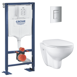 Grohe SOLIDO Pack Bâti-support + Cuvette suspendue + Abattant + Plaque chrome (AUTOPORTANT-BAU-1)