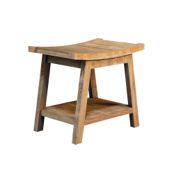 Naturel Tabouret de salle de bain en teck massif, 50x45x35 cm, fabrication artisanale (NATIFST50)